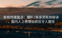 蜜桃传媒盘点：爆料5条亲测有效秘诀，圈内人上榜理由疯狂令人震惊