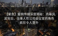 【紧急】蜜桃传媒深度揭秘：内幕风波背后，当事人在公司会议室的角色疯狂令人意外