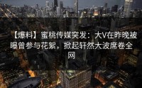 【爆料】蜜桃传媒突发：大V在昨晚被曝曾参与花絮，掀起轩然大波席卷全网