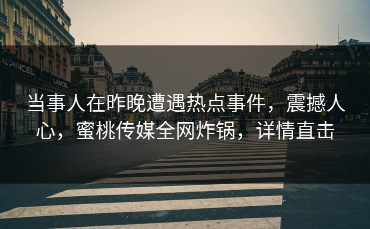 当事人在昨晚遭遇热点事件，震撼人心，蜜桃传媒全网炸锅，详情直击