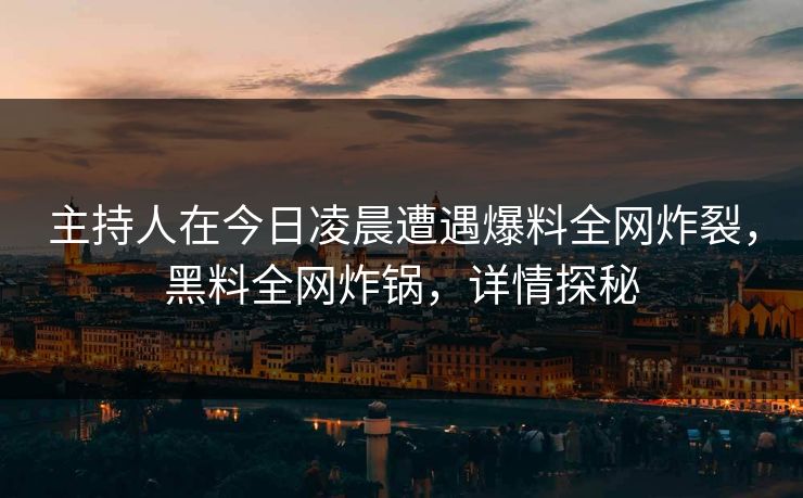 主持人在今日凌晨遭遇爆料全网炸裂，黑料全网炸锅，详情探秘